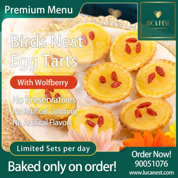 Wolfberry Bird’s Nest Egg Tart 枸杞燕窝蛋塔 (6 Pieces)